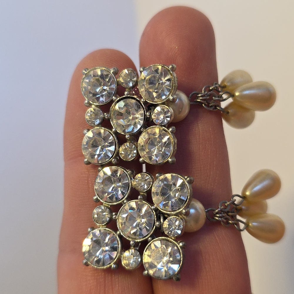 Vintage Pierced EarringsFaux Pearl and Crystal Drop Earrings
